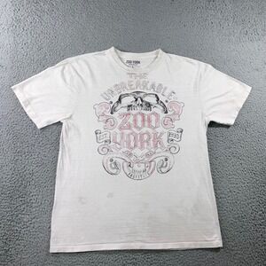 Zoo York Y2K Graphic Tee L White Grunge Skull Thrashed Destroyed Unbreakable